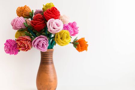Beads flowers bouquet isolated on white for valentine's dayの写真素材