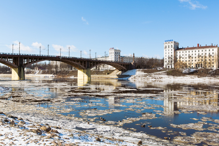 VITEBSK, BELARUS - 20 MARCH, 2016: Kirov's Bridge in thaw, debacleのeditorial素材