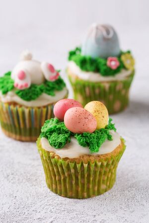 Three sweet easter cupcakes with masticの写真素材