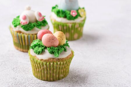Three sweet easter cupcakes with masticの写真素材