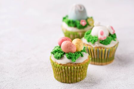 Three sweet easter cupcakes with masticの写真素材