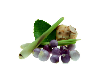 Ingredients For Cooking 'Tom Yum' Dish Chili Hot Spicy Soup Thai Popular Famous Food isolated on white background.の写真素材