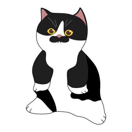 Black and white cat sitting on a white background. Vector illustration.のイラスト素材