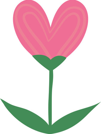 This is an illustration of a heart shaped tulip with a green leaf.のイラスト素材