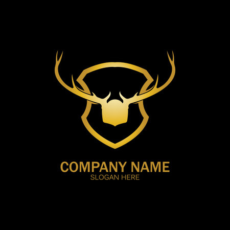 Creative Deer Golden Shield Logo Design Symbol Vector Illustration.のイラスト素材
