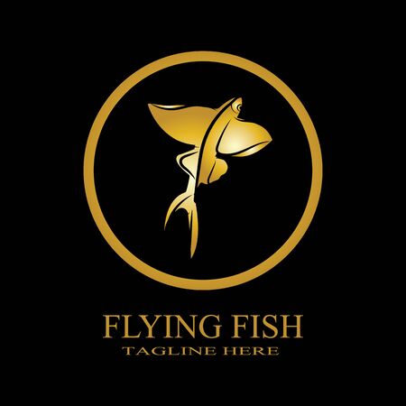 gold flying fish logo vector icon design templateのイラスト素材