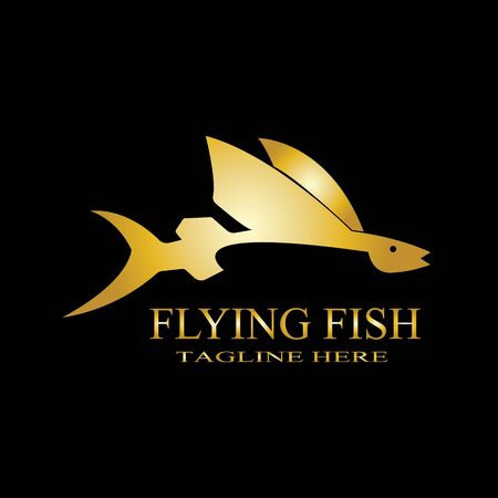 gold flying fish logo vector icon design templateのイラスト素材