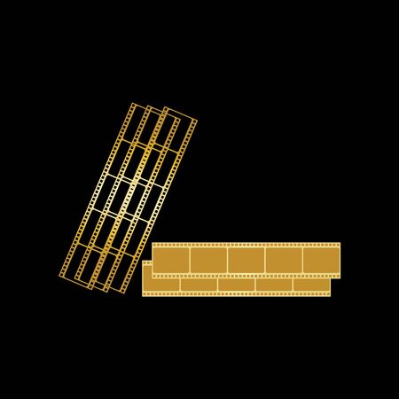 GOLDEN FILM STRIP ISOLATED ON BLACK BACKGROUND VECTOR ILLUSTRATIONのイラスト素材