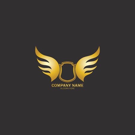 winged shield gold logo design symbol vector illustration-vectorのイラスト素材