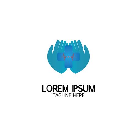 Cross Medical Logo With Hand Care. Medical Secure Logo Template Design Vectorのイラスト素材