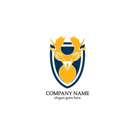 Deer hunter with shield logo design, Wild animal vector, Head deer illustrationのイラスト素材