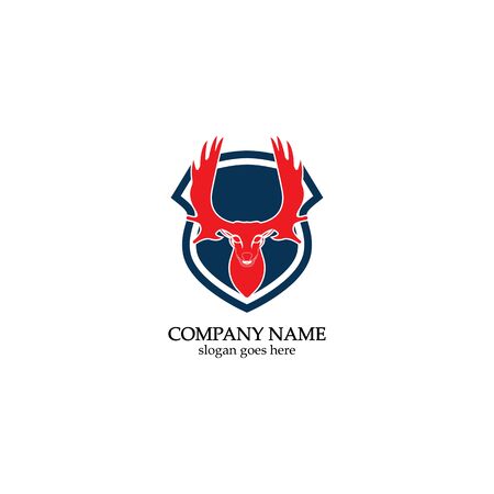 Deer hunter with shield logo design, Wild animal vector, Head deer illustrationのイラスト素材