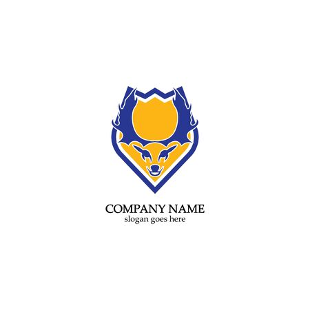 Deer hunter with shield logo design, Wild animal vector, Head deer illustrationのイラスト素材