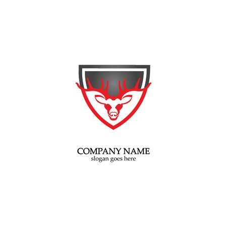 Deer hunter with shield logo design, Wild animal vector, Head deer illustrationのイラスト素材