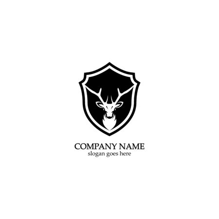 Deer hunter with shield logo design, Wild animal vector, Head deer illustrationのイラスト素材