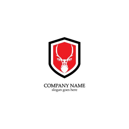 Deer hunter with shield logo design, Wild animal vector, Head deer illustrationのイラスト素材
