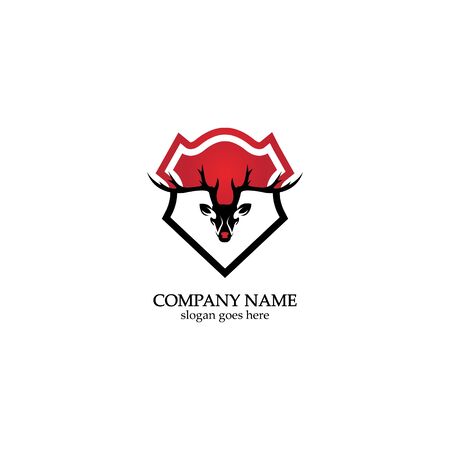 Deer hunter with shield logo design, Wild animal vector, Head deer illustrationのイラスト素材