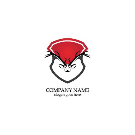 Deer hunter with shield logo design, Wild animal vector, Head deer illustrationのイラスト素材