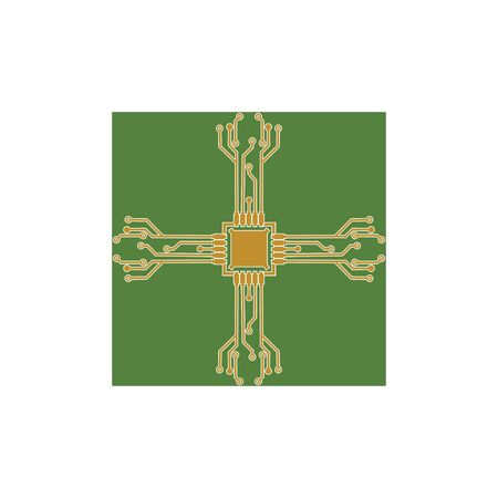 Flat Microelectronics Circuits. Circuit board vector, green background.のイラスト素材