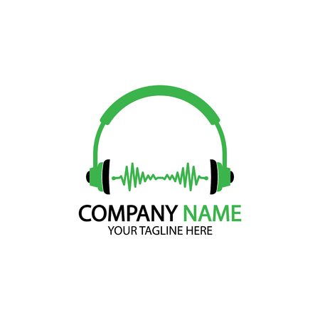 Headphone icon. Headphones with sound wave icon isolated, minimal design. Vector illustrationのイラスト素材