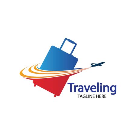 Travel logo, holidays, tourism, business trip company logo design. bag vector with airplaneのイラスト素材