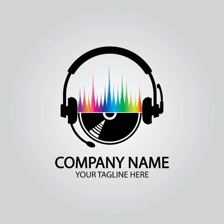 Headphone DJ, Music Studio Recording, Soundwave Logo Design Inspirationのイラスト素材
