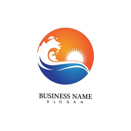 Water wave and sun icon vector illustration design logoのイラスト素材