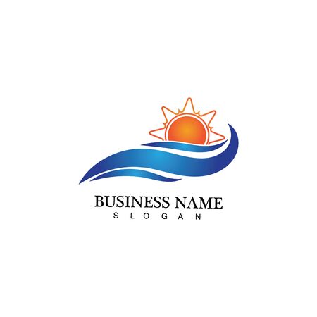 Water wave and sun icon vector illustration design logoのイラスト素材