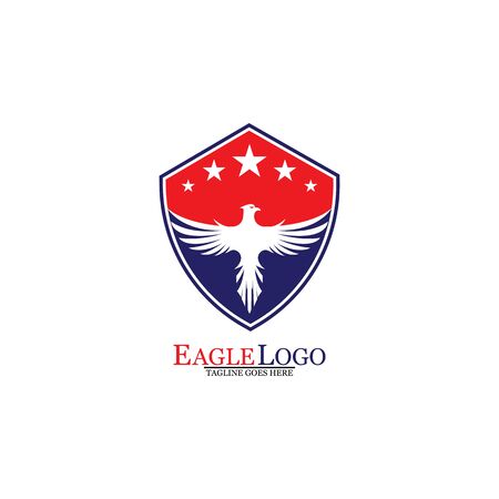 Eagle logo template design with a shield and stars. Vector illustration.のイラスト素材