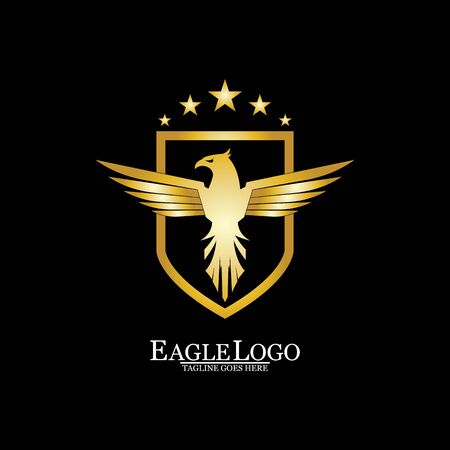 Golden Eagle with Shield logo designのイラスト素材