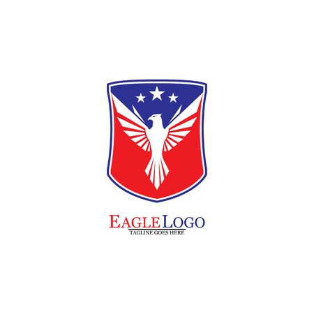 Eagle logo template design with a shield and stars. Vector illustration.のイラスト素材