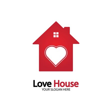 Love Home Logo. Heart and House Icon Combination. Health and Care Symbol. Flat Vector Logo Design Templateのイラスト素材