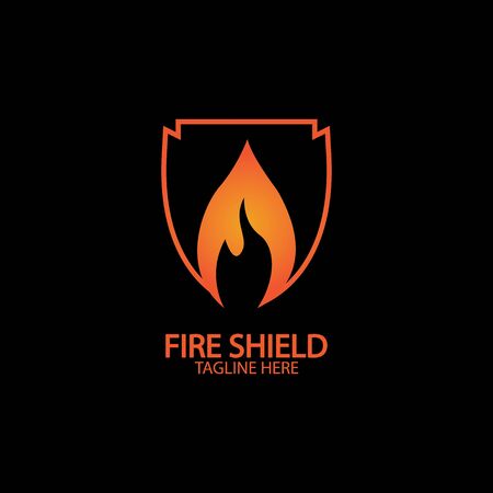 Fire shield logo design element. Fire warning sign shield. Fire flame vector illustrationのイラスト素材