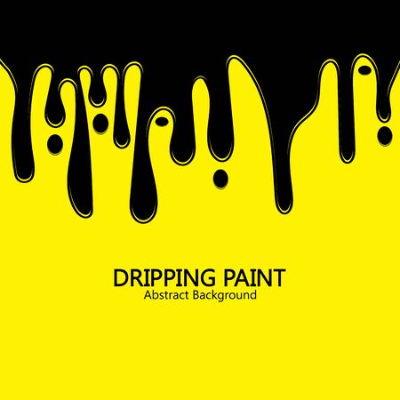 Black ink dripping  paint spill leaking on yellow background. Vector illustration.のイラスト素材