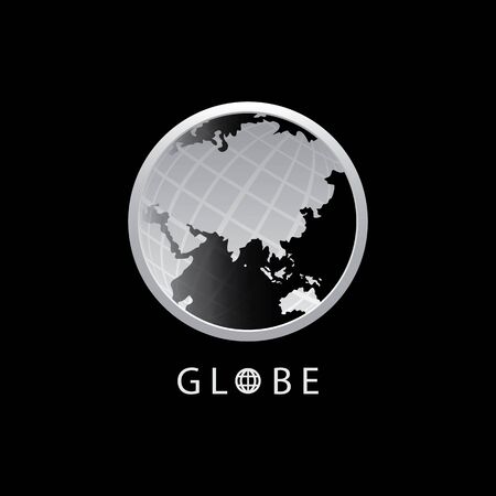 Globe map round earth logo vector image,Vector earth globes isolated on black background.のイラスト素材