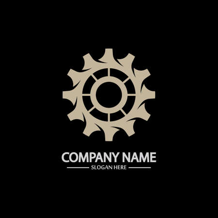 Gear vector logo isolated on a black background. Icon silhouette design template. Simple symbol concept in flat style. Abstract sign  pictogram for web  mobile and infographics.のイラスト素材