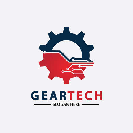 Tech gear logo vector design template. Technology Logo Template Design Vector, Emblem, Design Concept, Creative Symbol, Iconのイラスト素材