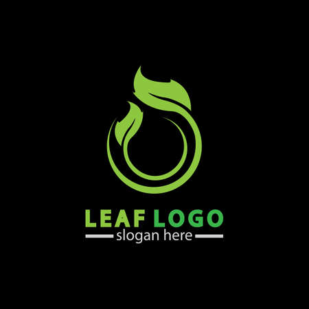 Abstract green leaf logo icon vector design isolated on black background. Landscape design  garden, Plant,spa, nature and ecology vector logo.のイラスト素材