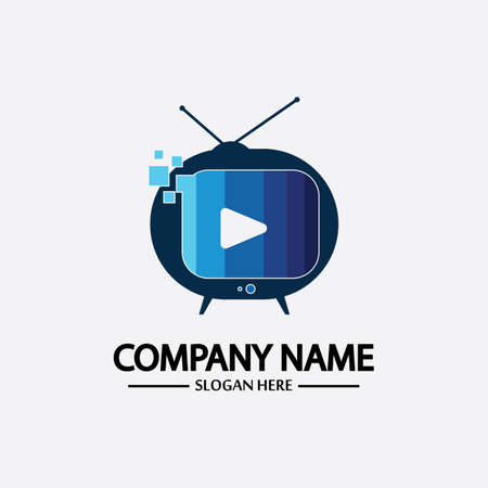 Tv Logo Design Media Technology Symbol. Television media play logo design template vector.のイラスト素材