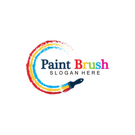Abstract vector painting brush and colorful paint splash icon, emblem, logo design with color alternative and greyscale version. Editable EPS format design element, arts and crafts concept.のイラスト素材