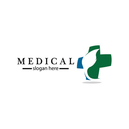 Medical cross and herbal leaf. medicine pharmacy logo. medical health symbol. herbal health care logo. nature logo.のイラスト素材