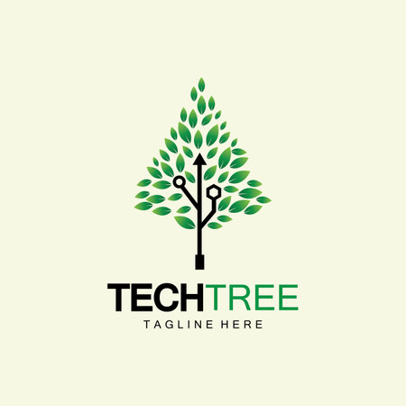 tech tree logo concept,green network technology logo vector.tech tree electrical circuit digital logo vector iconのイラスト素材