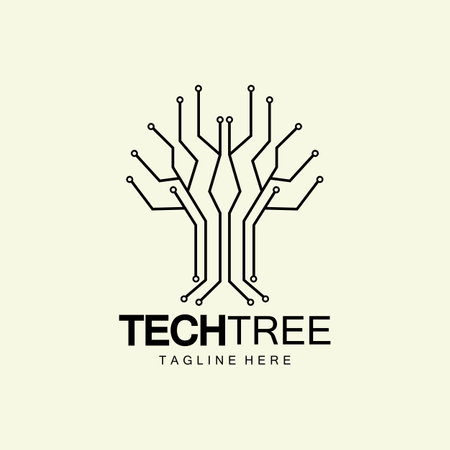 tech tree logo concept,green network technology logo vector.tech tree electrical circuit digital logo vector iconのイラスト素材