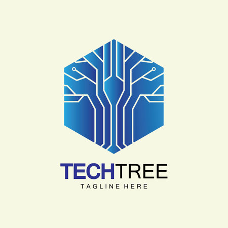 tech tree logo concept,green network technology logo vector.tech tree electrical circuit digital logo vector iconのイラスト素材