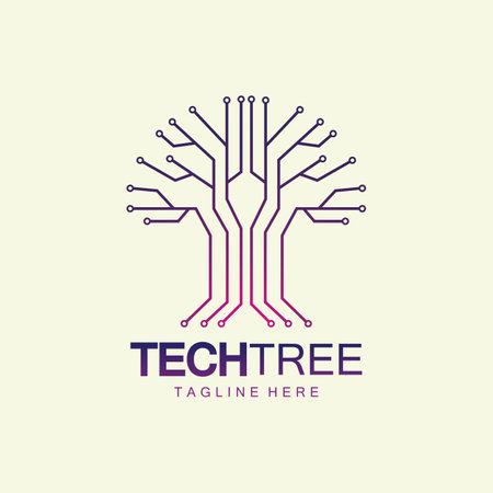 tech tree logo concept,green network technology logo vector.tech tree electrical circuit digital logo vector iconのイラスト素材