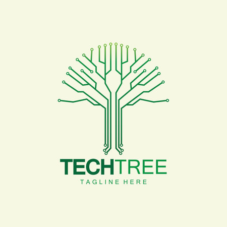 tech tree logo concept,green network technology logo vector.tech tree electrical circuit digital logo vector iconのイラスト素材