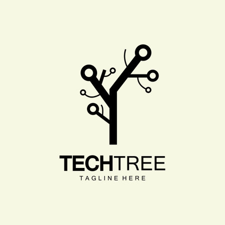 tech tree logo concept,green network technology logo vector.tech tree electrical circuit digital logo vector iconのイラスト素材