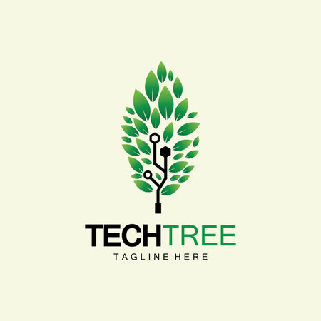 tech tree logo concept,green network technology logo vector.tech tree electrical circuit digital logo vector iconのイラスト素材