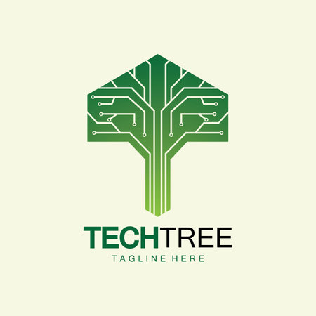 tech tree logo concept,green network technology logo vector.tech tree electrical circuit digital logo vector iconのイラスト素材