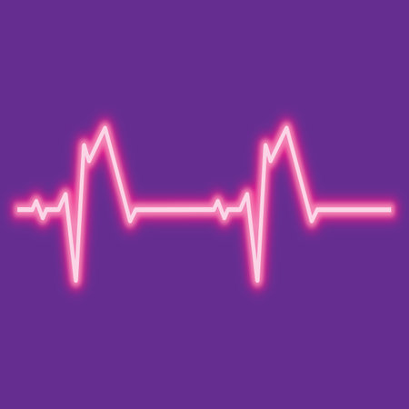 Neon heartbeat. Neon heart pulse graphic. Heartbeats cardiogram. EKG heart line. Vector illustration.のイラスト素材